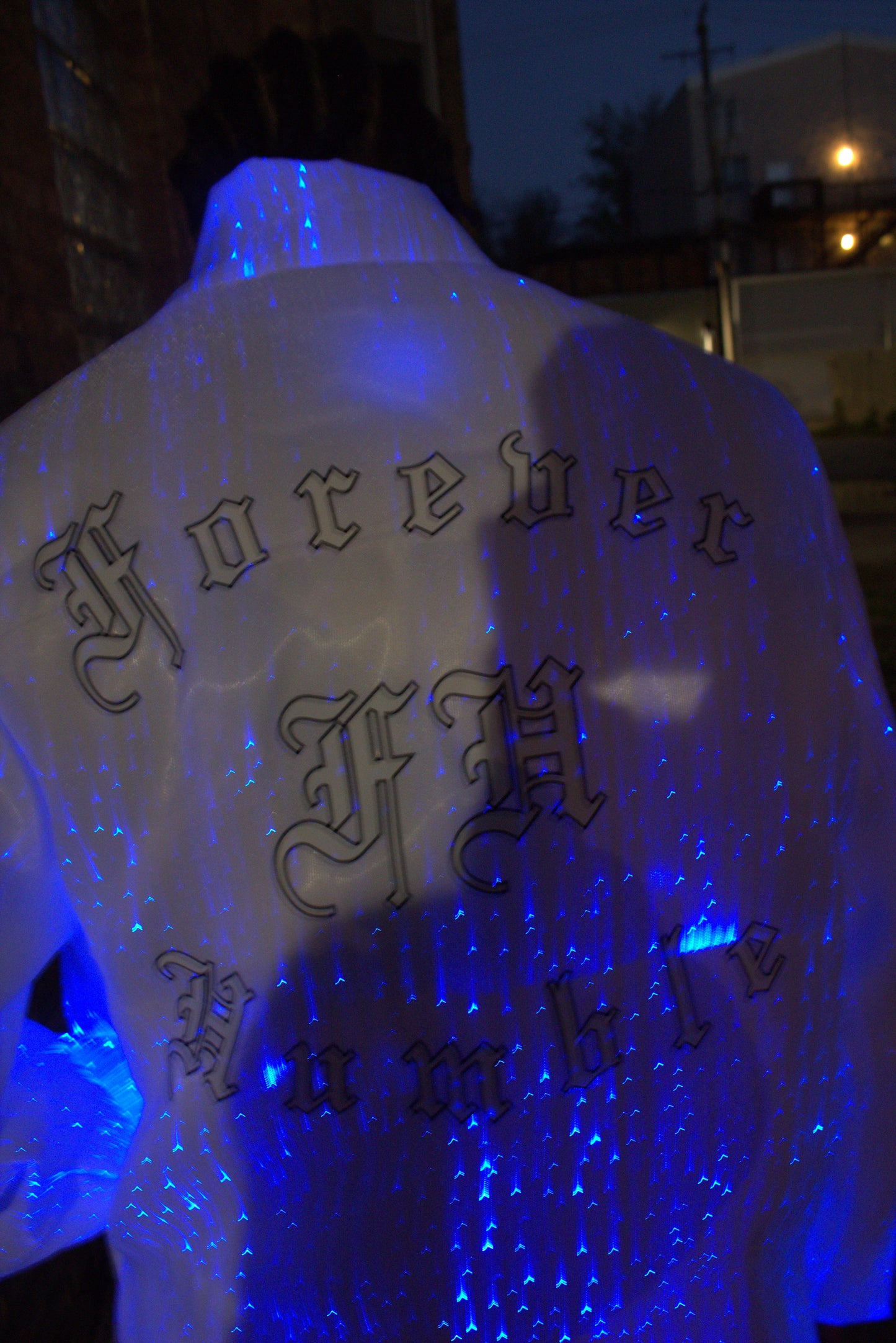 LED Reflective Puffer Jacket with Forever Humble Inscription