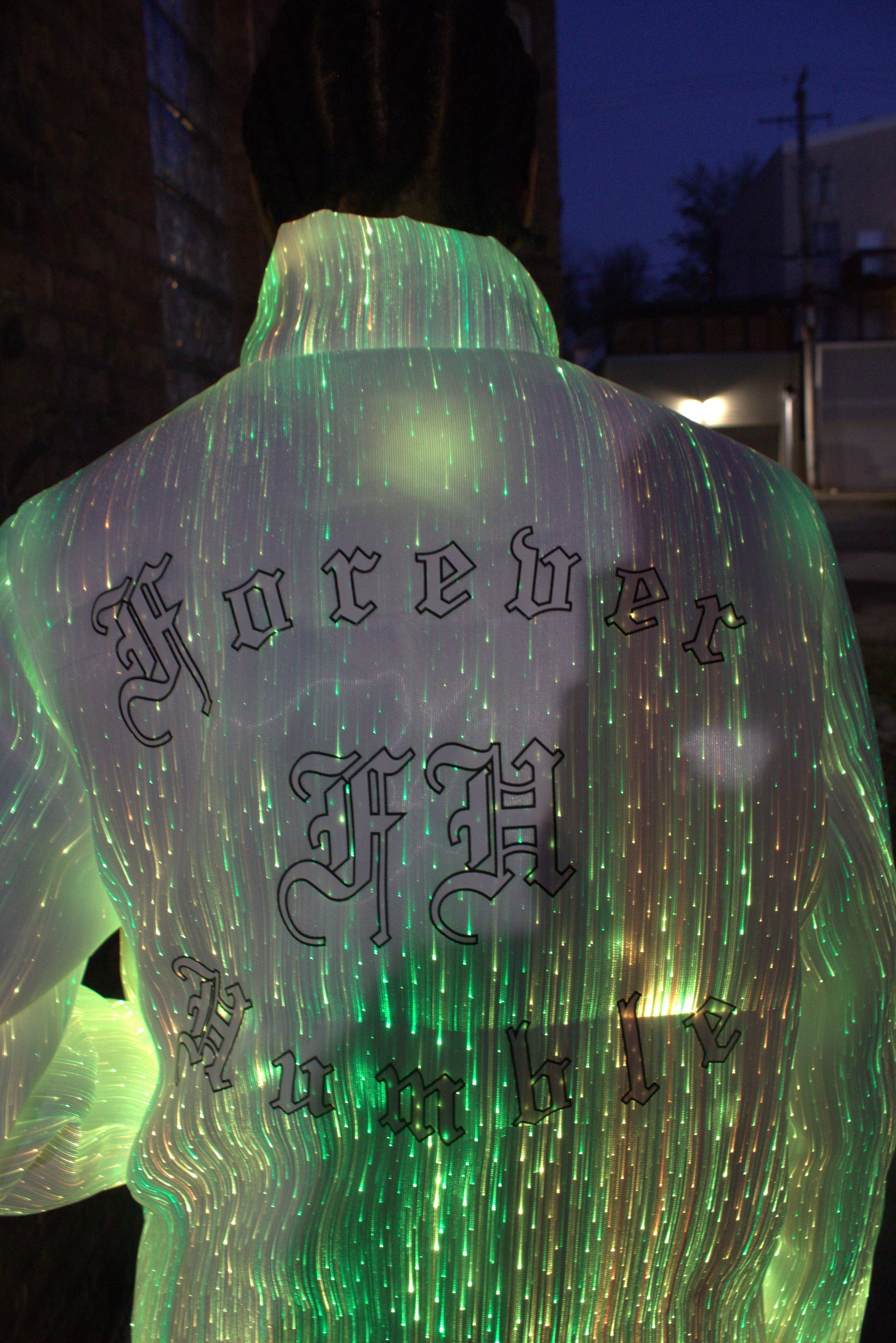LED Reflective Puffer Jacket with Forever Humble Inscription